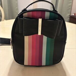 Betsey Johnson Black Mini Backpack with Pink, Magenta, Cream & Teal Stripes